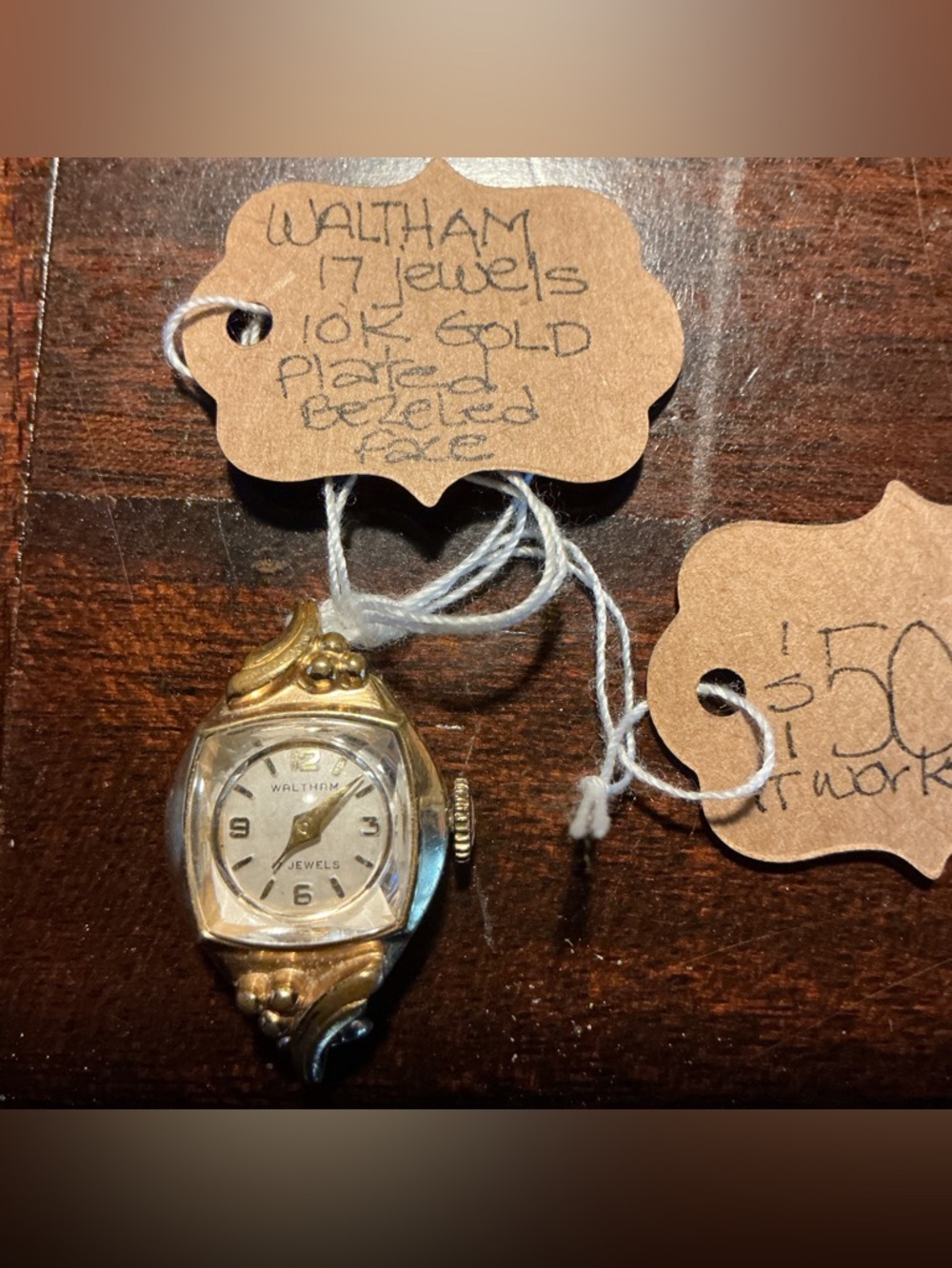 Waltham 17 Jewel Ladies Gold-Plated Vintage Watch without band. 1950’s.